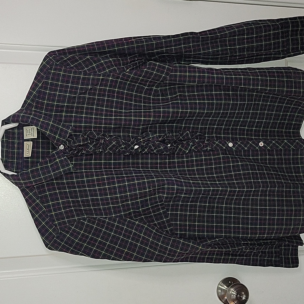 LL Bean Vintage Tartan Ruffle Blouse